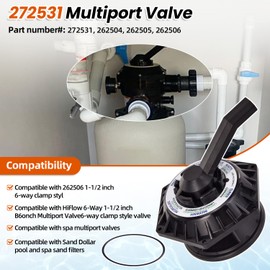 hodflop 272531 Hi-Flow 6-Way Multiport Top Valve Compatible with Pentair Sand Dollar Pool and Spa Sand Filters, 1-1/2 inch Clamp Style Valve, Replace# 262504 262505 262506