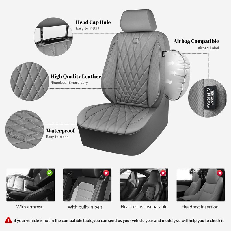 CAR PASS Piping Luxury Leather Seat Covers Full Set,5 Seats