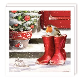 Tracks Publishing Charity Christmas Cards - Robin and Snowy Wellington Boots - Eco-Friendly - Pack of 5 Cards