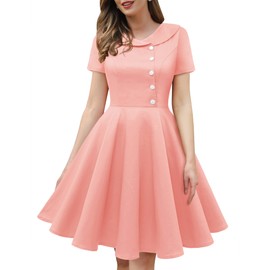 Wedtrend 50's Rockabilly Dresses for Women Vintage 50s Dress with Collar A-line 50's Wedding Guest Dress Short Sleeves Swing Dance Homecoming Dress Knee Length 50s Outfits for Women WTP20007BlushXL