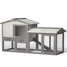 Tangkula Large Chicken Coop, 58‘’ Wooden Hen House Outdoor Backyard Garden Bunny Rabbit Hutch with Ventilation Door, Removable Tray & Ramp Chicken Coop (58 inches) (Gray)