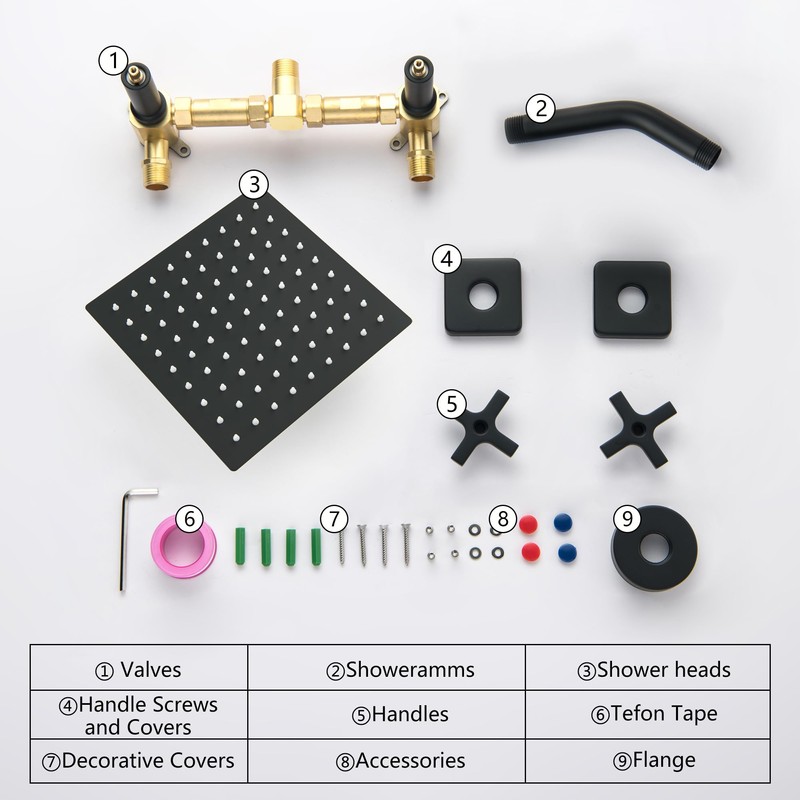 GUOYINDONG 2 Handle Shower Faucet Set, Matte Black Two Handle