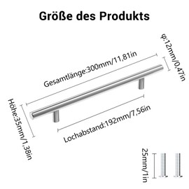 10 x Stainless Steel T-bar Handles, Furniture Handles, Door Handles, Kitchen Cabinet Handles, Hole spacing
