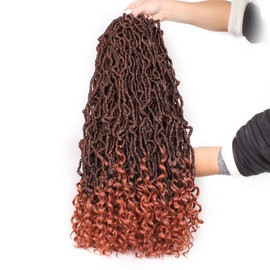 Leeven 24 Inch Ombre Red Goddess New Faux Locs Crochet Hair 6 Packs Boho Soft Locs Crochet Braids Hair With Curly Ends Synthetic Locs Braiding Hair for Women 21 Strands/Pack (T350#)