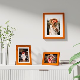 Vittanly 8x10 Picture Frame, Display Pictures 5x7 with Mat or 8x10 without Mat, Engineered Wood with Shatter Resistant Plexiglass, Photo Frame for Wall or Table Top Display, Orange, 1 Pack