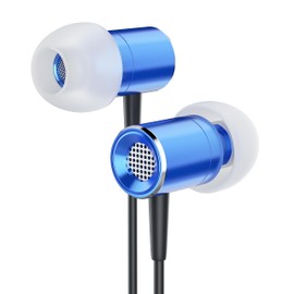 CSL In-Ear Headphones with Power Bass, 3.5 mm Jack, 1.2 m Cable, Sturdy Aluminium Housing, Optimised Noise Reduction, Light Glare Blue
