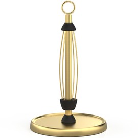 HZE Paper Towel Holder Countertop, One-Handed Tear Black Paper Towel Holder for Bathroom with Ratchet Mechanism, Stainless Steel Paper Towel Stand Holder with Ring and Weighted Base(Gold)