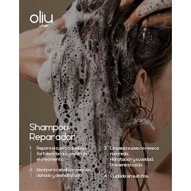 DÚO Oliu Hair (Shampoo + Acondicionador) SIN Parabenos | SIN Sulfatos | Ingredientes Naturales con Ácido Hialurónico, Extracto de Algas Pardas, Té Verde, Óleos, Moringa, Jengibre, Amaranto y Óleo de Coco. 300 ml c/u. Cruelty Free.