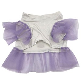 Cleto El Influencer - Vestido Cómodo para Perro/Mascota Colo Hueso con Olanes Morados. Talla Grande, Ideal para Pugs y Bulldog Francés. (Large, Hueso)
