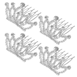 minkissy 4pcs Crown Comb Hair Clips Medium Girl Hair Clips Combs for Kids Cute Tiaras Small Rhinestone Tiara Mini Rhinestone Mini Tiara Crowns for Little Girls Kids Party Headdress Silver