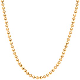 925 Sterling Silver Italian Solid Bead Ball Dog Tag Chain Necklace - 18K Gold Plated Bead Ball Chain Necklace Comes with Gift Box for Women & Men - Made in Italy (18, 3.0mm)