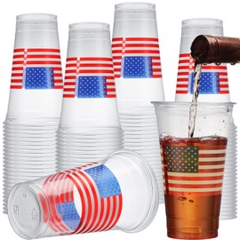 Nuenen 72 Pcs Patriotic Plastic Cups 4th of July Disposable Cup Bulk Stars Stripes Design American Flag Independence Day Drinking Tumbler Red White and Blue Memorial Party Supplies(16 oz)