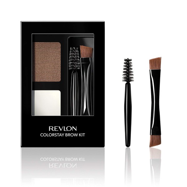 Revlon ColorStay Brow Kit, Includes Longwear Brow Powder, Clear Pomade, Dual-Ended Angled Tip Eyebrow Brush & Spoolie Brush, Soft Brown (104), 0.08 oz