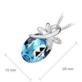 GWG Jewellery Pendant Necklace 925 Sterling Silver Coated Oval Aquamarine Sea Blue Crystal with Symbolic Dragonfly Over It in Gift Box for Women
