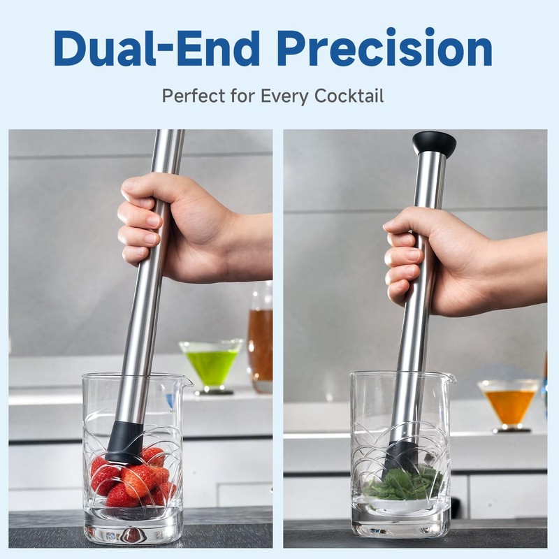 Lexenic Dual-End Heads Cocktail Muddler – Stainless Steel 32cm/12.6 Inch