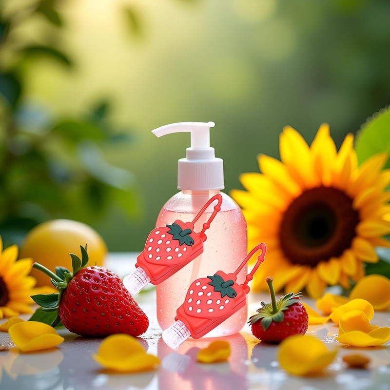 2Pcs Strawberry Empty Travel Hand Sanitizer Bottle, Silicone Sleeve Refillable