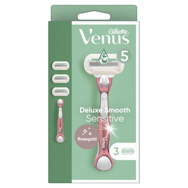 Gillette Venus Deluxe Smooth Sensitive Women's Shaver 3 Pack Machine Parts with 5 Blades Like Diamond
