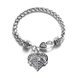 Inspired Silver - Youngest Sister - Silver Braided Bracelet for Women - Pave Heart Charm Bracelet Jewelry Gift with Cubic Zirconia - Women's Charm Bracelet with Lobster Claw Clasp
