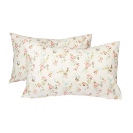 Queen Bed Pillow Pillowcases, 100% Cotton Floral Pattern Breathable Pillow Case with Envelope Closure, 20 x 30 Inches