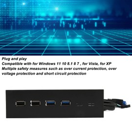 USB 3.0 Front Panel, 5.25in 4 Ports 5Gbps High Speed Front Panel Hub Safe 19pin USB Front Panel Hub for PC