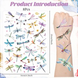 Lovarywow Dragonfly Temporary Tattoos Stickers - 200+ Watercolor Dragonfly Tattoos Temporary Realistic for Women Insect Birthday Party Decorations Favors Supplies Dragonfly Gifts for Women Kids Prizes