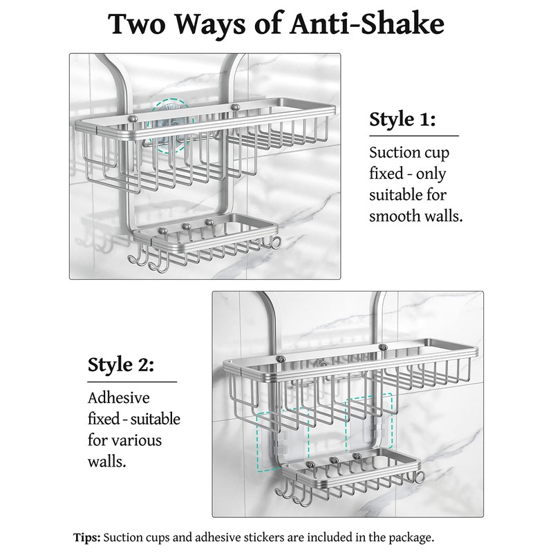 YASONIC Shower Caddy Hanging - Never Rust Shower Organizer -