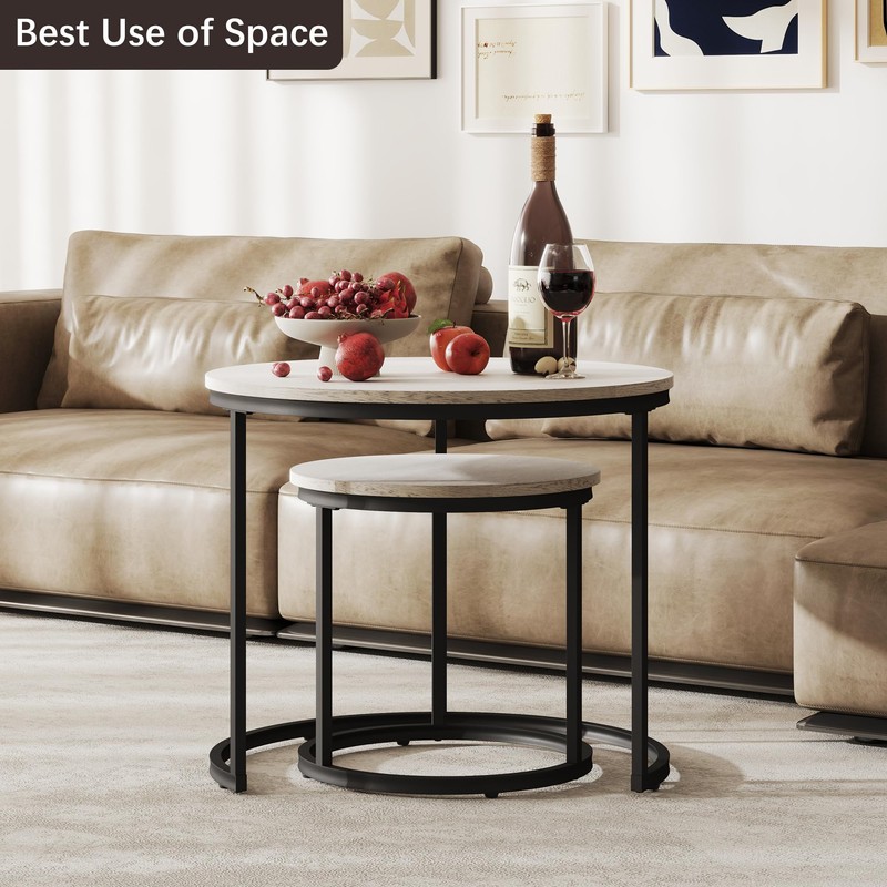 Otterease Nesting Tables Set of 2, Round Coffee Table, Small