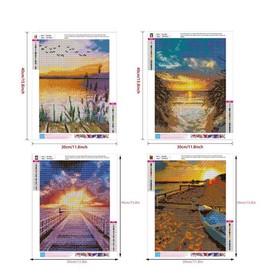 WHATWEARS Pack of 4 5D Diamond Painting Kits for Adults, DIY Diamond Painting Set, Full Drill Diamond Painting Set, Diamond Painting Pictures for Home Wall Decor (Sunset Beach)