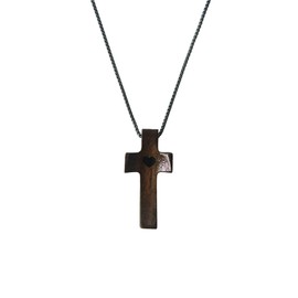 Cross My Heart Necklace Pocket Olive Wood Cross Necklace Encouragement Gift Relieve Anxiety Comfort for Clutching Clinging and Praying Religious Gift (black chain)