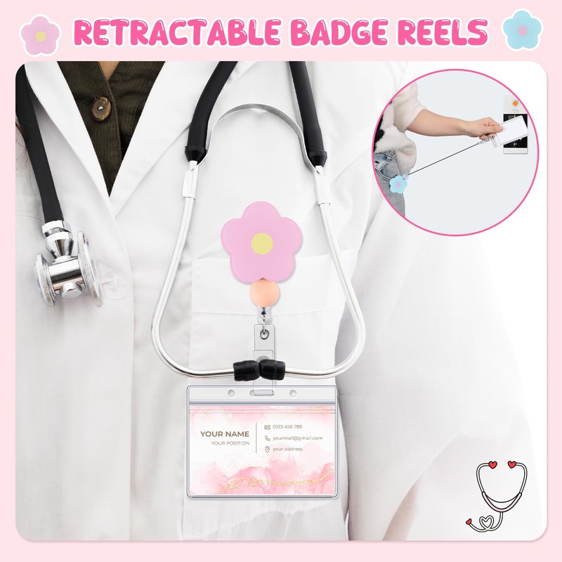 BESARME 2 Pack Badge Reel Retractable Nurse Gifts Flower Badge