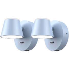 URSOLA Wall Light Set of Two, LED Wall Sconce with On/Off Switch USB Charging Port 110 Volt Hardwired Wall Lamp 350 Rotatable Up Down Sconces Wall Lighting (Blue)