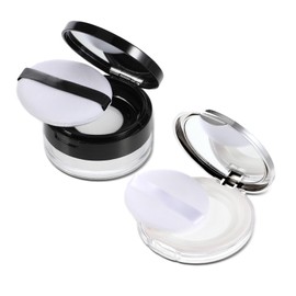 2Pcs Loose Powder Container with Puff 0.17/0.7 oz Empty Reusable Plastic Loose Powder Compact, Refillable DIY Makeup Powder Compact Case with Mirror, Net Sifter (Silver, Black)