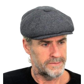 London Design Men's Newsboy Cap Grey Herringbone Wool Warm Thermal Lining Size 58-59cm Baker Boy Hat