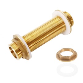 Brass Bulkhead Fitting G3/4 Hose Fitting, Solid Brass Bulkhead Fitting, 100 mm, Brass Thread Connection Adapter with 2 Rubber Seals, for Pipes, Fittings, Water Tanks, Aquarium
