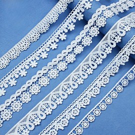 White Lace Ribbon,6 Assorted Pattern 0.79"- 1.42" Wide Lace Trim,Eyelet Fabric Trim Embroidered Lace Edge for DIY Sewing Craft,Doll Clothes,Bridal Wedding Decoration,2 Yard Each,12 Yards Total
