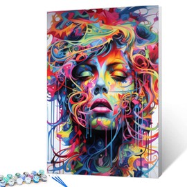 Abstract Women Portrait Paint by Numbers Kits 16x20 inch Canvas DIY Oil Painting for Kids, Students, Adults Beginner with Brushes and Acrylic Pigment Abstract Colorful Graffiti Woman(without Frame)