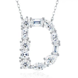 Pass Diamond Tester Letter V Multi Cut VVS Moissanite Necklace 925 Silver Platinum Plated Elegant Fine Jewelry NecklaceColor: Silver, Length: 18inches, Design: D