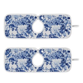 ElliTarr Sink Splash Guard Behind Faucet Mat for Kitchen Sink Drain Mat Faucet Handle Drip Catcher Tray for Bathroom 24 inch Dish Drying Mat China Flower Microfiber Pack of 2