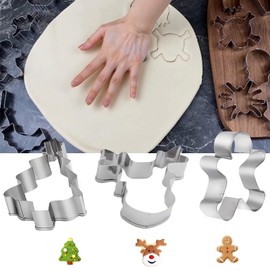 9PCS Cookie Cutters, Biscuit Cutter, Stainless Steel Gingerbread Man, Christmas Tree, Elk, Snowman, Snowflake, Santa Claus, Stockings,Candy Cane Cookie Cutters for Biscuit, Fondant (Style 1)