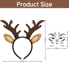 Sprinlot Ertong C12 Women's Reindeer Headband Antlers Ears Headband with Reindeer Face Tattoo Sticker Deer Costume Accessories Hair Accessories for Christmas Carnival Cosplay