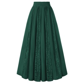 Long Skirts for Women High Waisted Lace Ruffle A Line Renaissance Skirts Green M