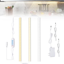 JUSJUBR Under Cabinet Lighting Plug in, 3 Pcs 12 Inch 3 Color Temperature Under Counter Lights for Kitchen, Dimmable Led Under Cabinet Lights with Memory Function for Closet, Workbench, Desk