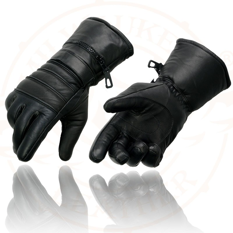 Milwaukee Leather Men's Leather Gauntlet Lined Motorcycle Hand Gloves -