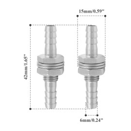Biaungdo 2 Pcs 1/4" Hose Barb, 304 Stainless Steel Hose Barb Fitting Thru-Bulk Head St...