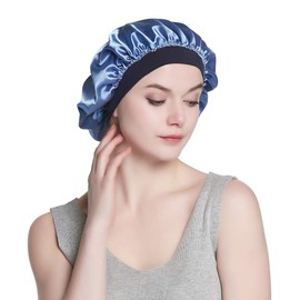 Alnorm Women's Turban Satin Beanie Sleep Night Cap Blue