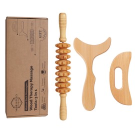 SAMEBUTECO Lymphatic Drainage Massager Manual Wooden Fascia Massage Roller and Gua Sha Tool Set for Body Release Cellulite Anti Cellulite and Relieve Muscle Fatigue 3 Packs