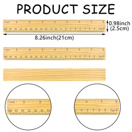 10 Pack Wooden Ruler 20CM/8 Inch Wood Measuring Ruler Straight Edge with Centimeters and Inches Measuring Tools for Home and Office (Double Scale)