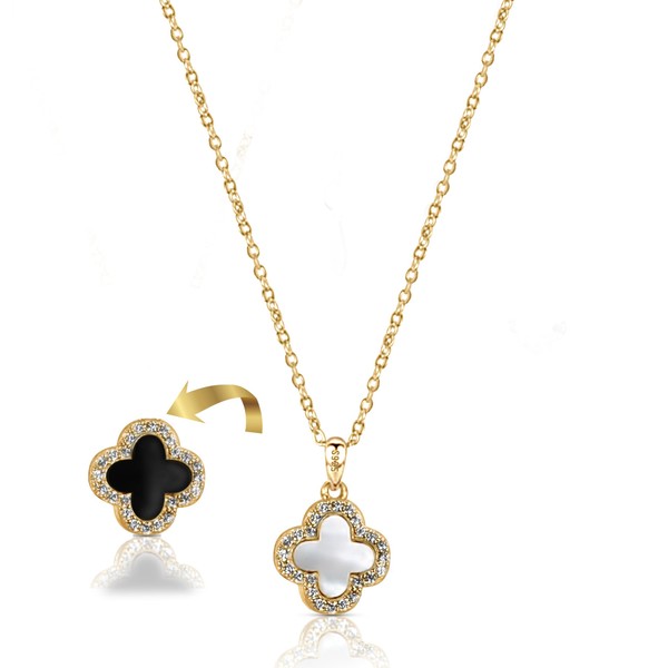 DOUBLESHOOT Double-Sided Clover Necklace, S925 Sterling Silver with Shell and