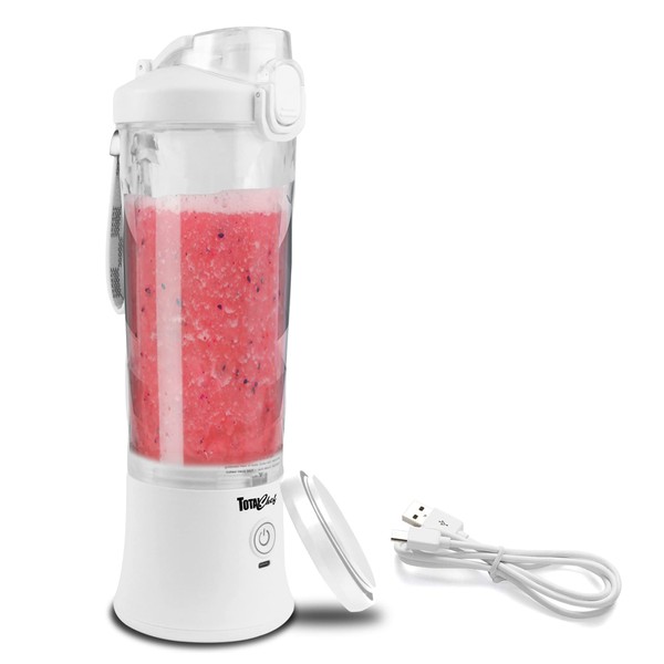 Total Chef Portable Blender, 20 oz (600 mL) Cordless Personal Blender for Smoothies and Shakes, Type-C USB Rechargeable Mini Blender, Leakproof Travel Lid, 6 Stainless Steel Blades, White