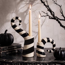 Mumufy 2 Pcs Halloween Black White Worm Theme Candle Holders Gothic Desktop Candle Holders Scary Movie Inspired Theme Table Centerpiece Decor for Halloween Haunted Graveyard Party Desktop Decorations